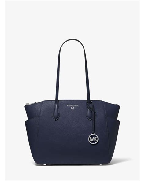 michael kors saffiano frame tote navy|Michael Kors marilyn medium tote.